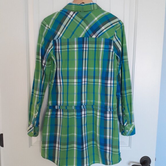 Puma Plaid Shirt Dress w/Roll Tab Sleeves Green Size S - Picture 2 of 14